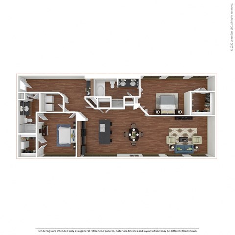 2x2 B3 a stylized floor plan with bedrooms and a living room